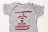 Feltman's infant onesie, gray in color with maroon lettering.